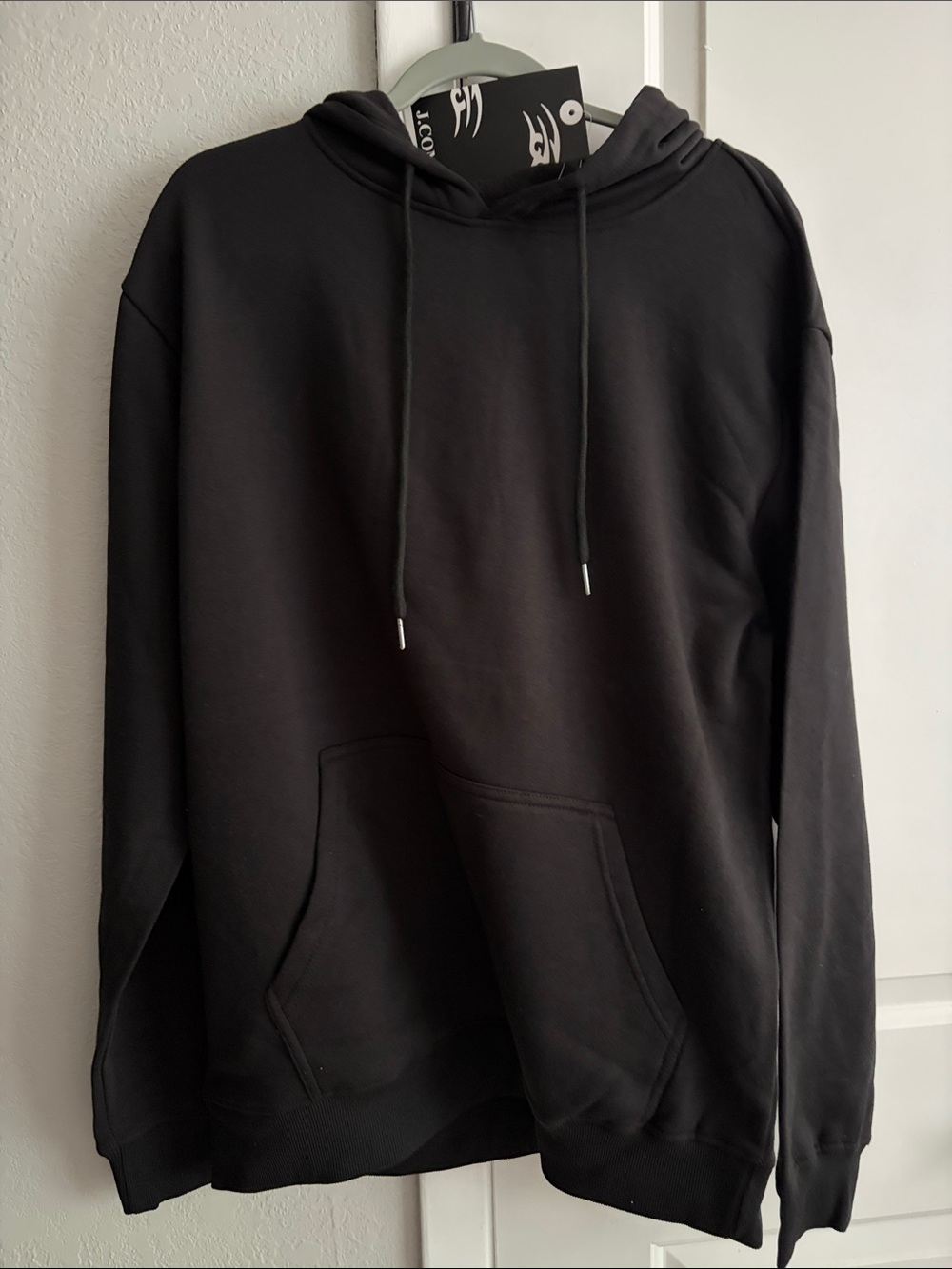 Men's Black Pullover Hoodie with Drawstring Hood and Kangaroo Pocket